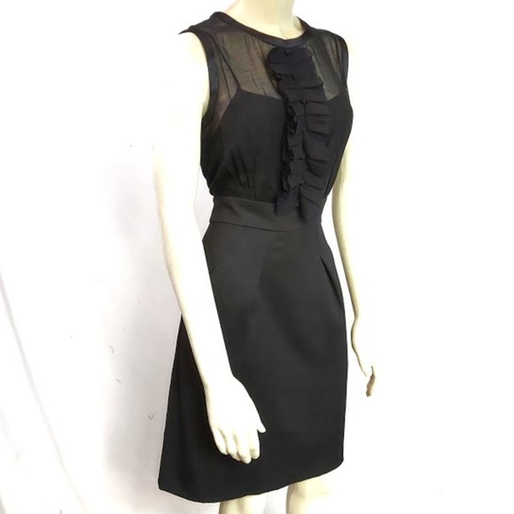 BCBGMaxAzria Tux Ruffle Front Sheer Sheath Dress 4 - Picture 2 of 7